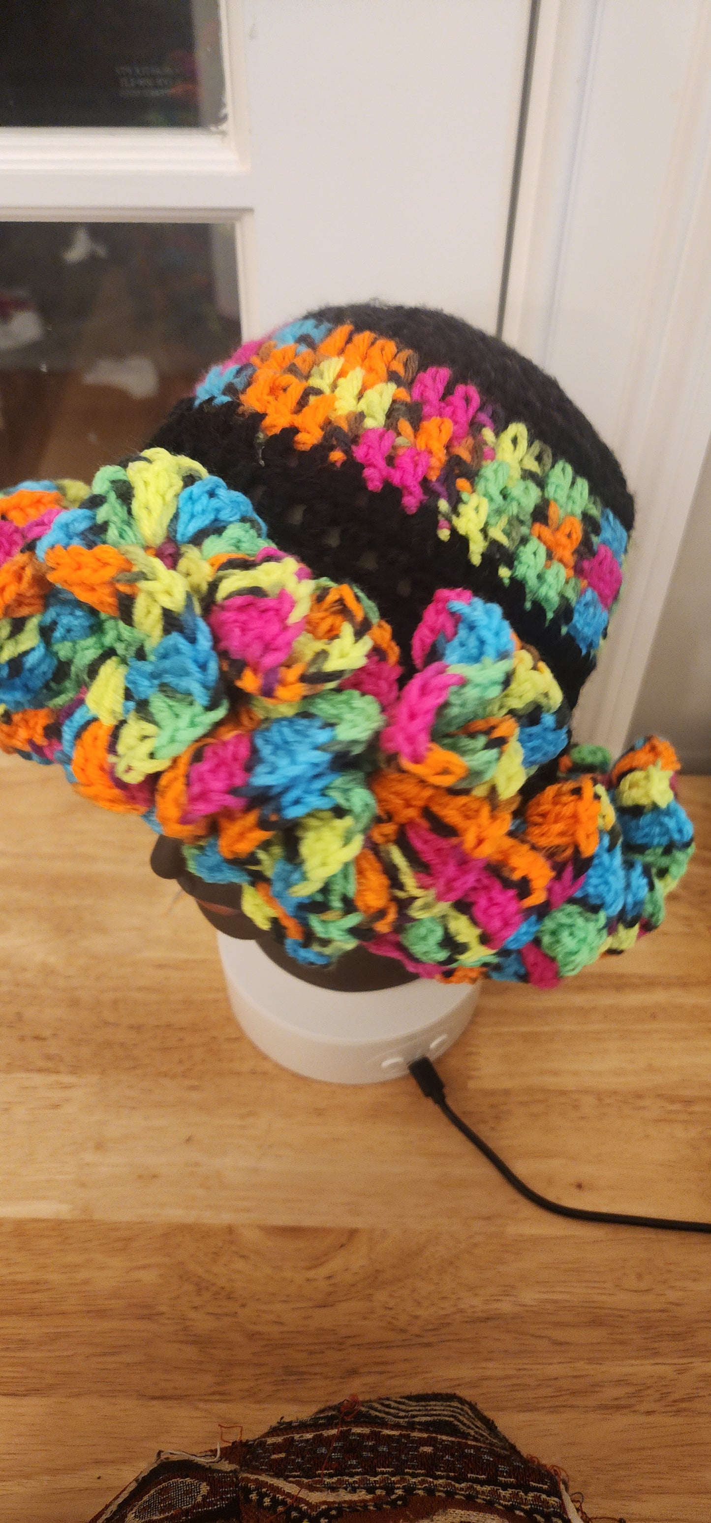 Handmade Modest Crochet Ruffle Bonnet Hat | Protective Satin-Lined Custom Head Covering | One-Size-Fits-Most Statement Hair Bonnet