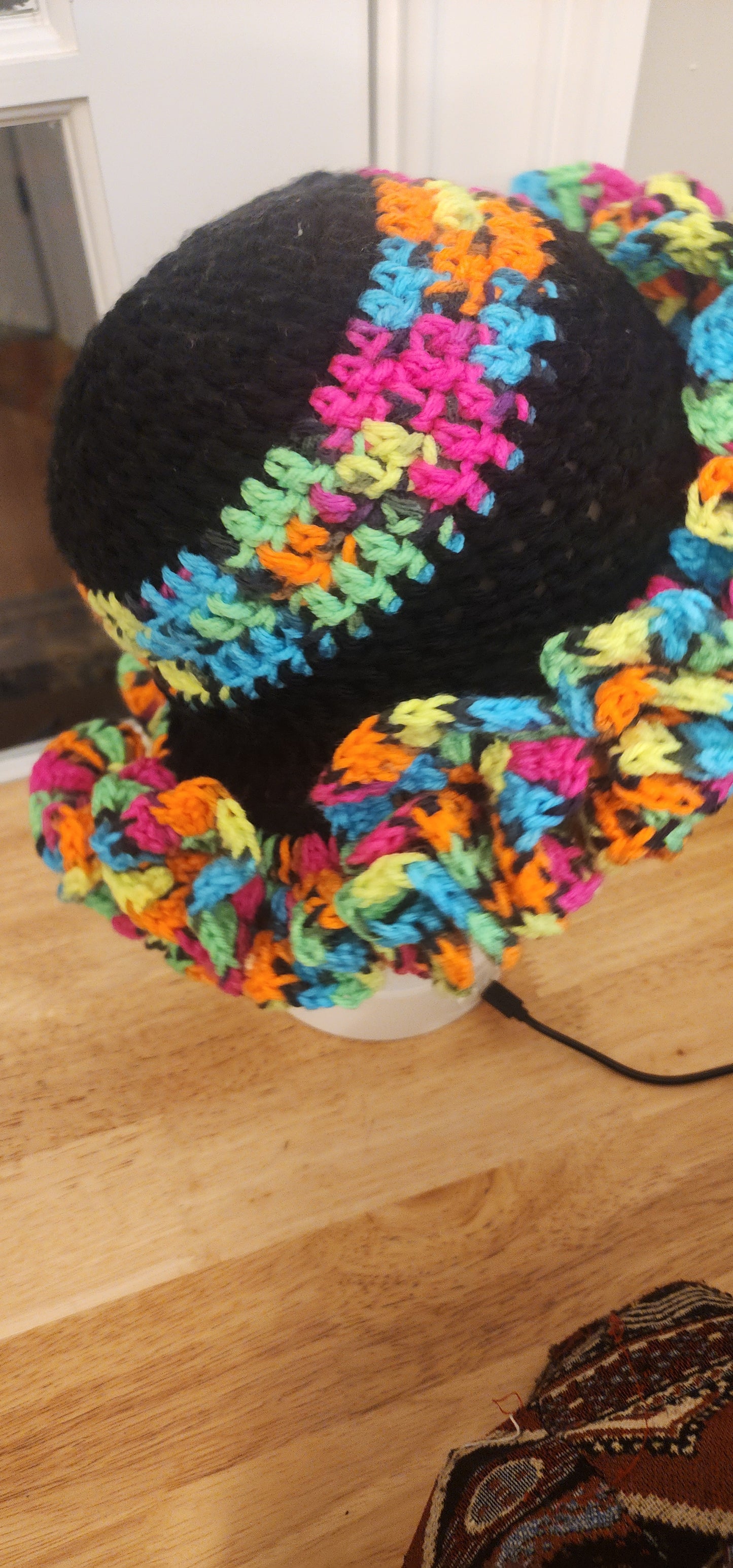 Handmade Modest Crochet Ruffle Bonnet Hat | Protective Satin-Lined Custom Head Covering | One-Size-Fits-Most Statement Hair Bonnet