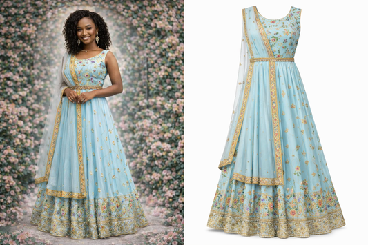 Soft blue beaded dress