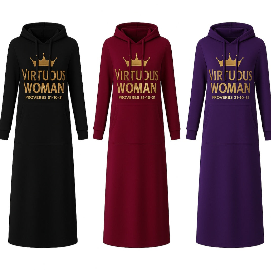 Virtuous Woman Hoodie Dress – Proverbs 31:10-31 | Modest Christian Apparel (Royal Purple)