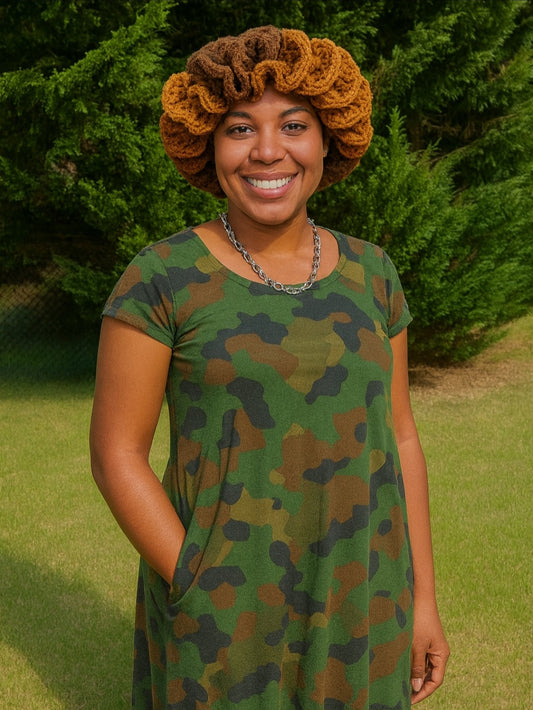 Brown Crochet Ruffle Hat