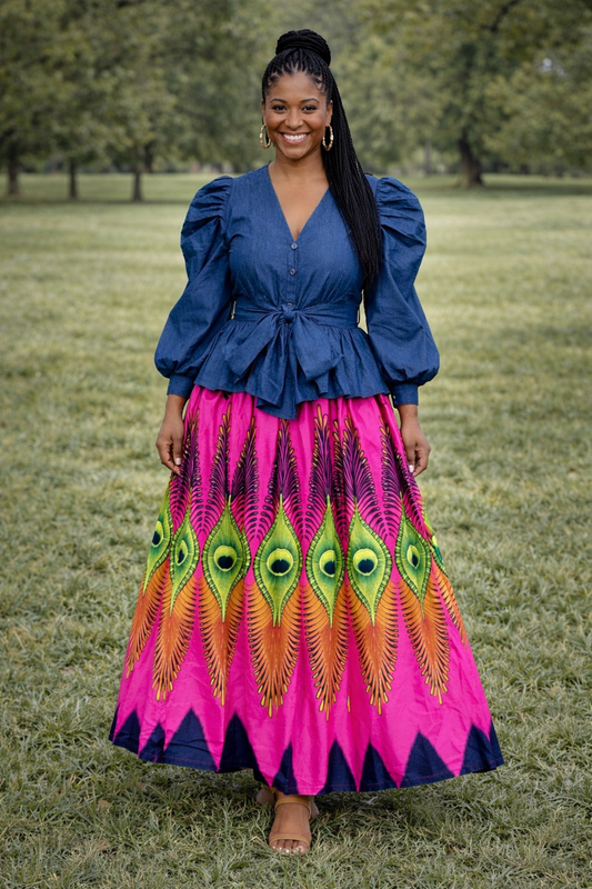 Pink African print maxi skirt