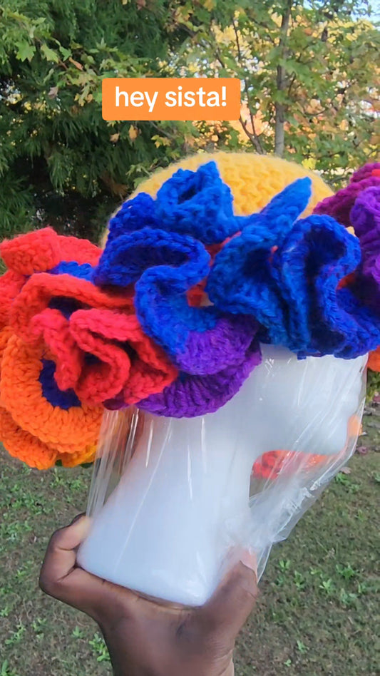 Yellow pinapple rainbow handmade Crochet Ruffle for