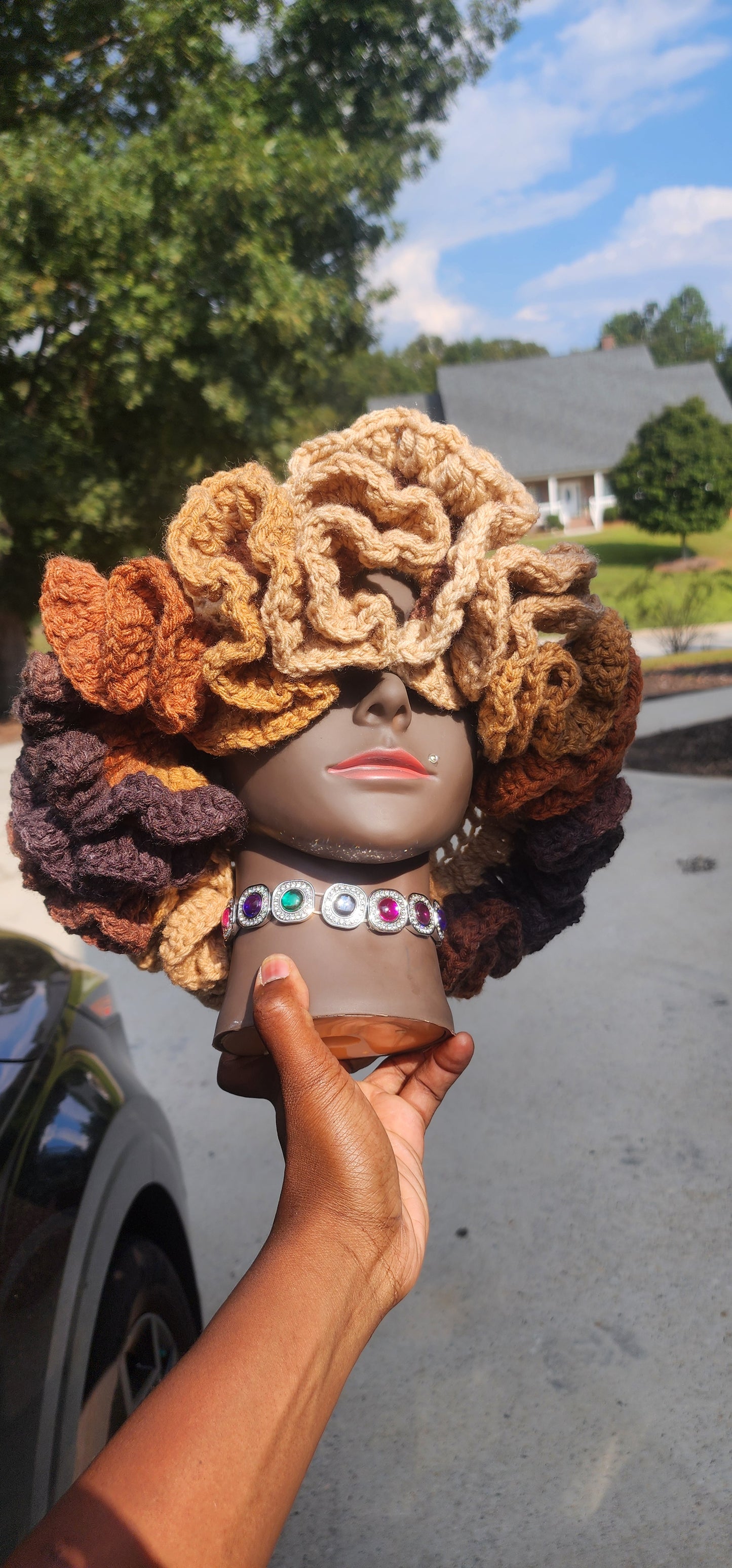 Brown Crochet Ruffle Hat