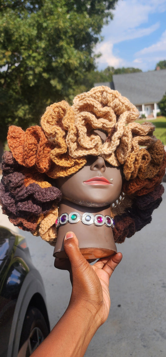 Brown Crochet Ruffle Hat
