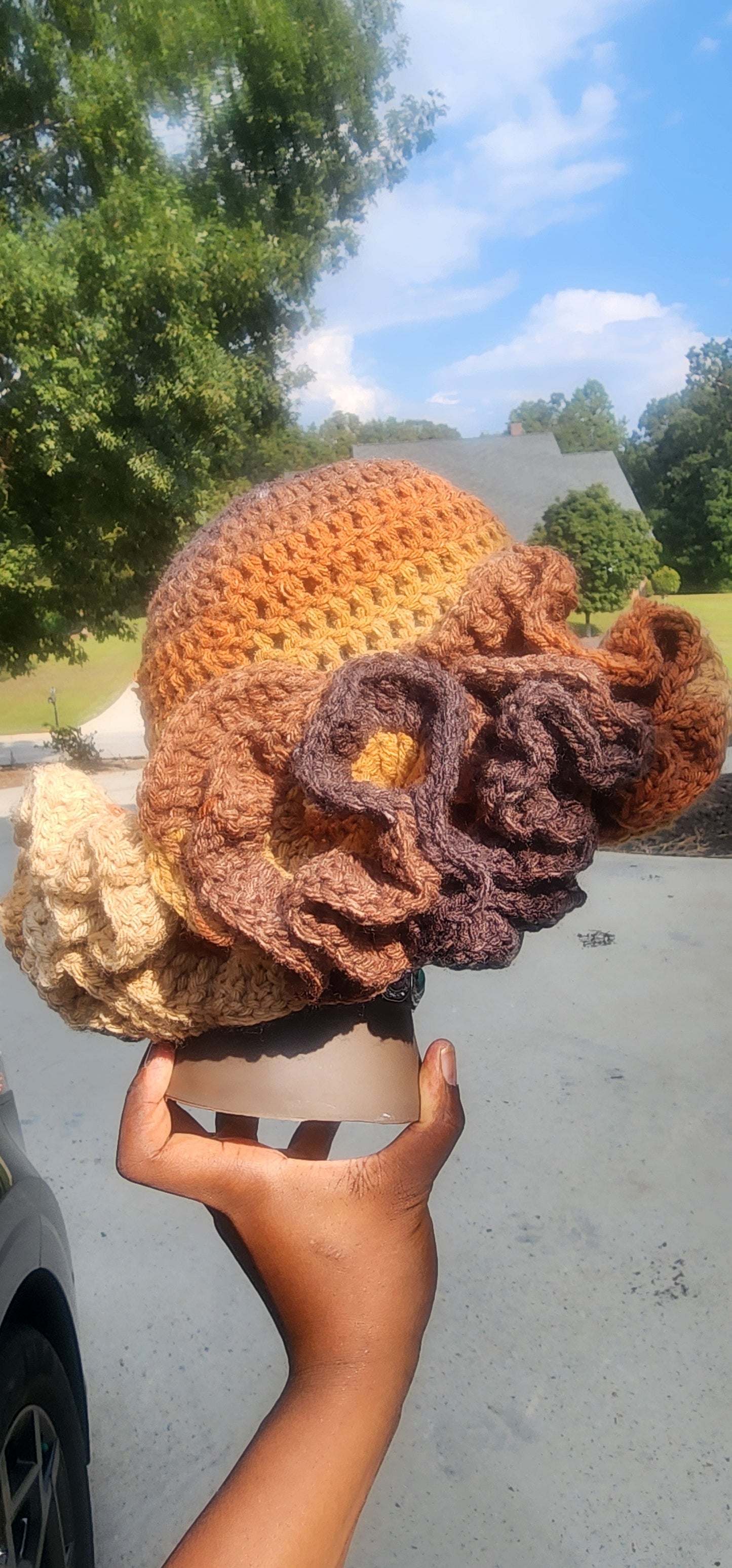Brown Crochet Ruffle Hat