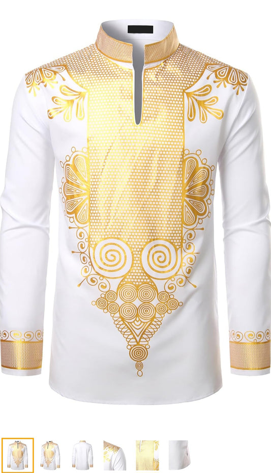 White n Gold Mens Garment Top