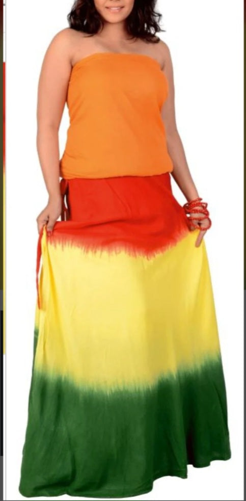Red Yellow Green One-Size-Fit-All Wrap Skirt - Colorblock Design for Versatile Wear