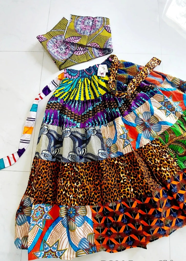 One Size Fits All Multi color African Print skirt set