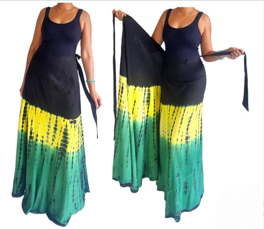 Black Yellow Green Rasta Wrap Skirt - Colorblock Design for Stylish Wear