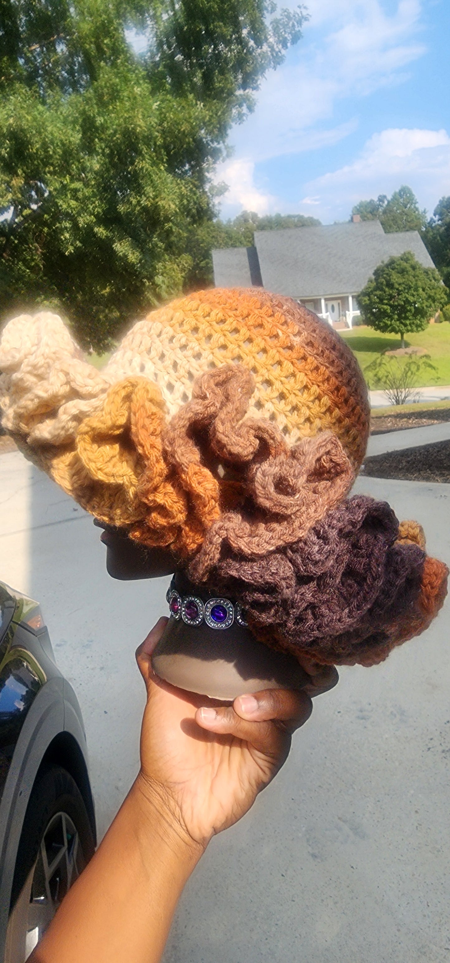Brown Crochet Ruffle Hat