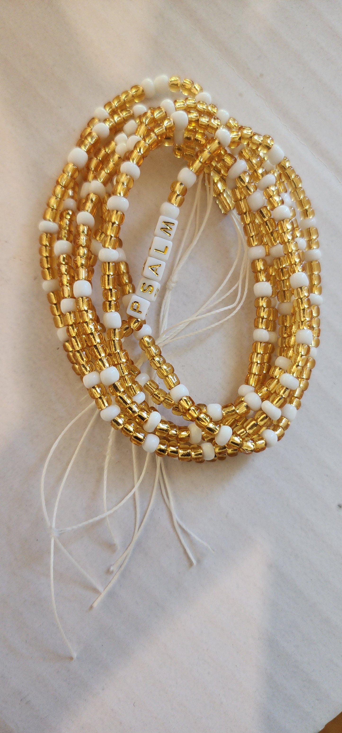 Waist-beads gold and white Psalms
