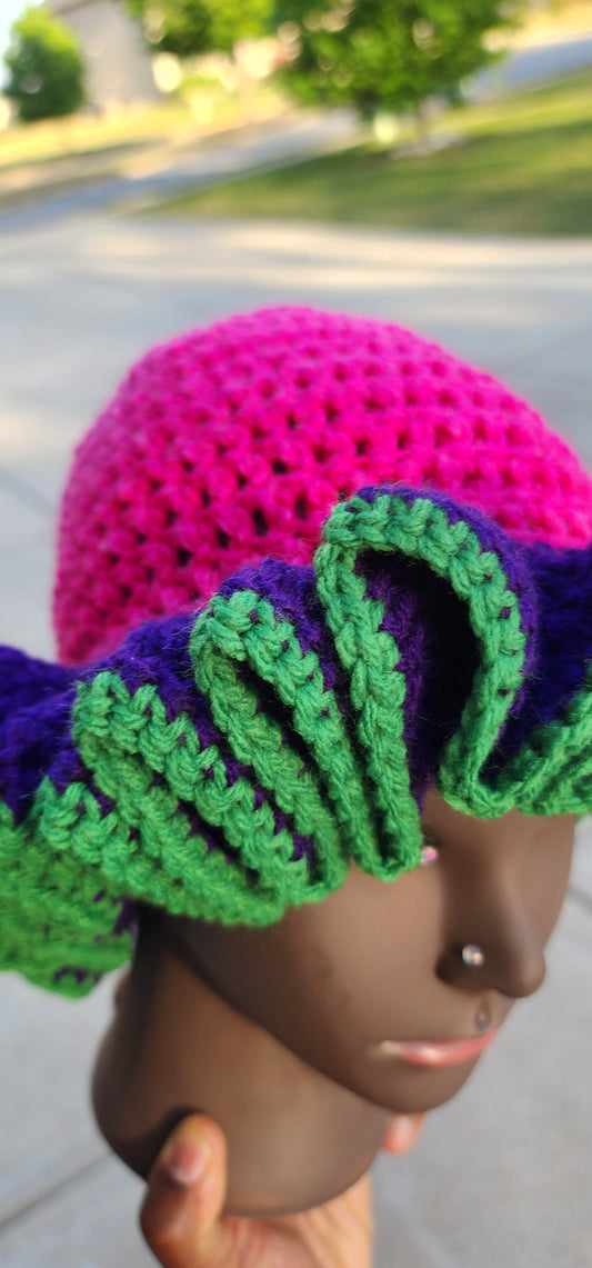 Berry Bazil Blossom Crochet Ruffle Bucket Hat