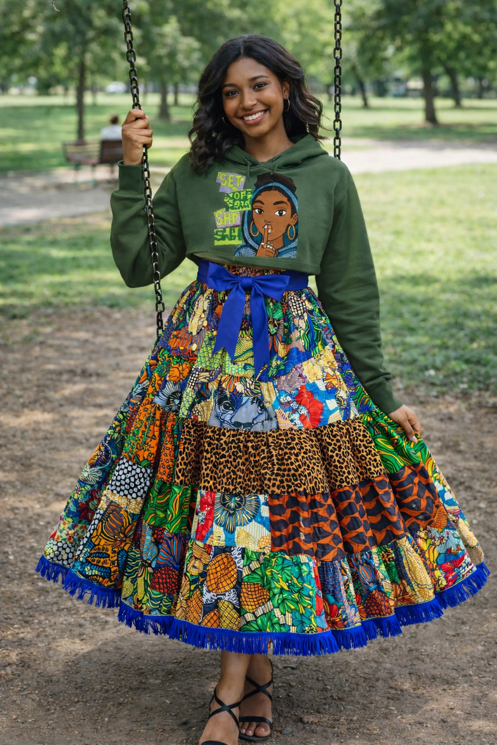 One Size Fits All Multi color African Print skirt set