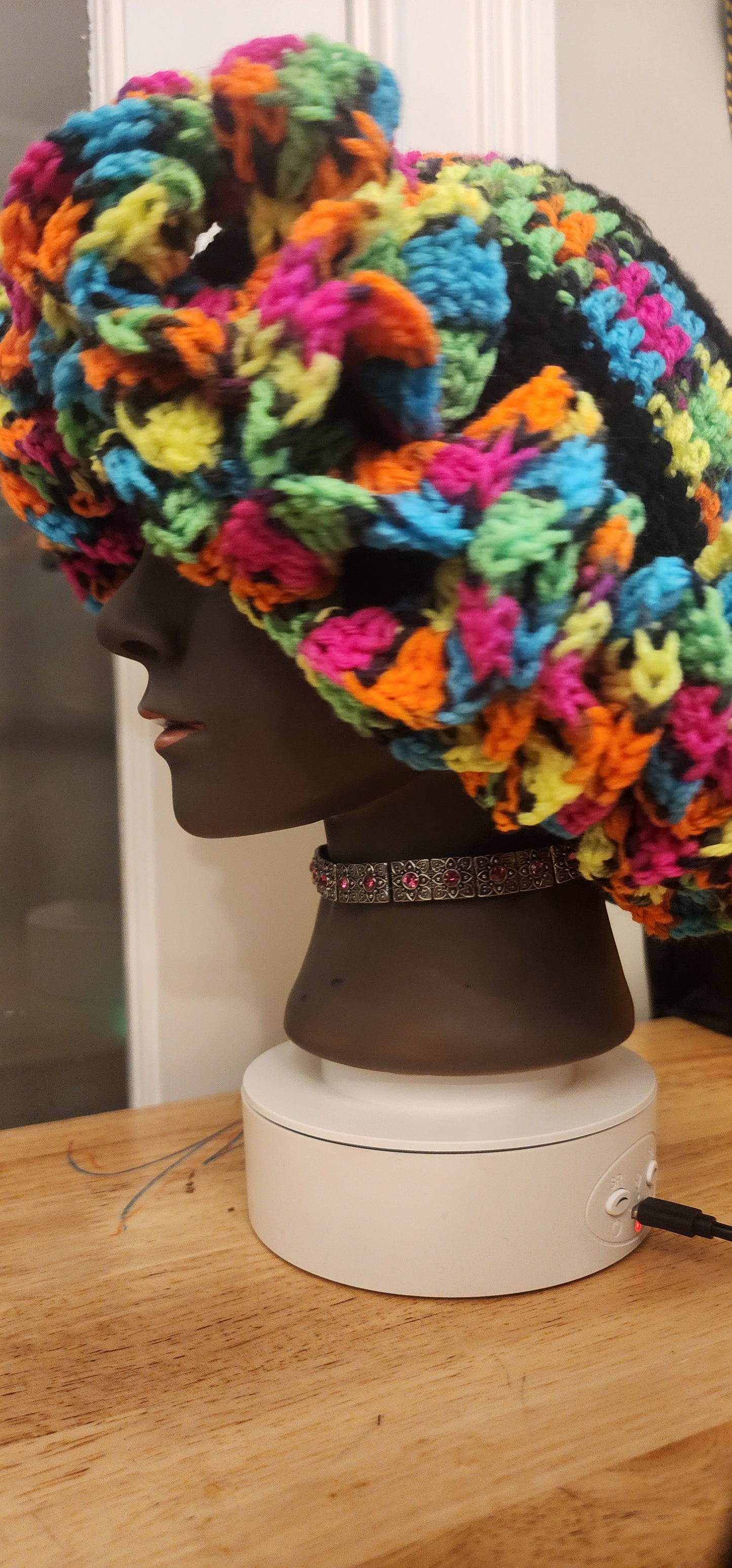 Handmade Modest Crochet Ruffle Bonnet Hat | Protective Satin-Lined Custom Head Covering | One-Size-Fits-Most Statement Hair Bonnet
