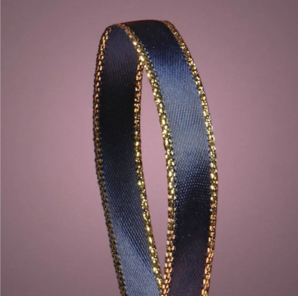Navy blue ribbion with gold trim 3/8"