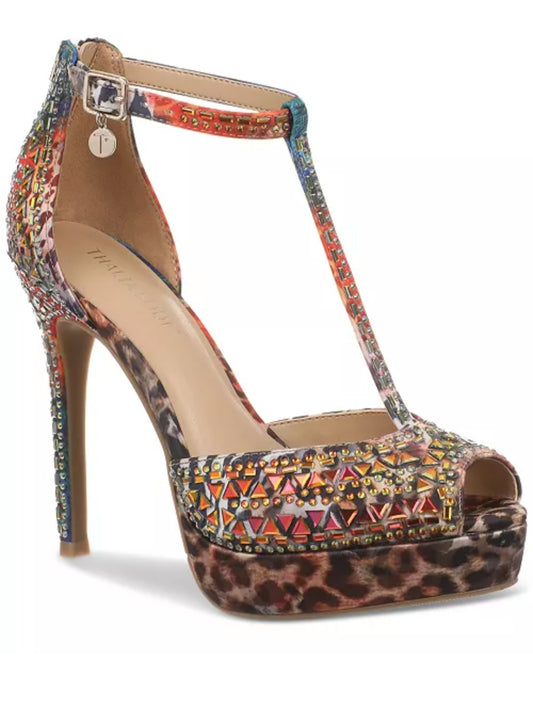 Thalia Sodi Women's Chacey Embellished T-Strap Platform Pumps Multi Color Leppard
