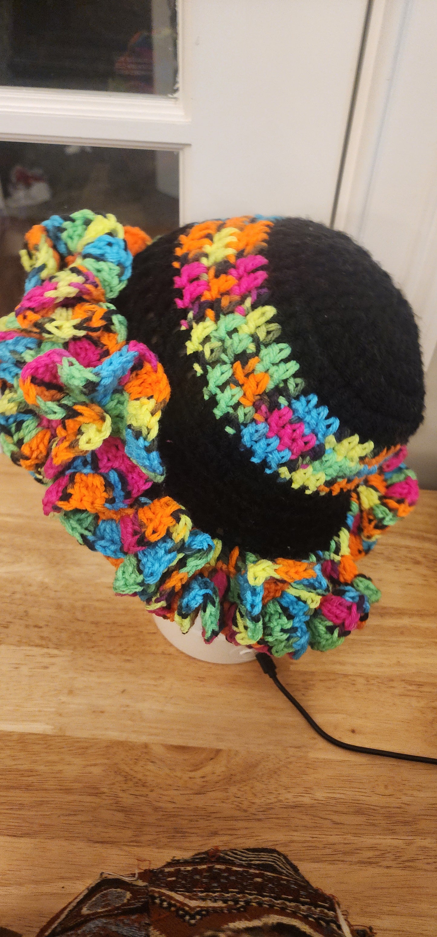 Handmade Modest Crochet Ruffle Bonnet Hat | Protective Satin-Lined Custom Head Covering | One-Size-Fits-Most Statement Hair Bonnet
